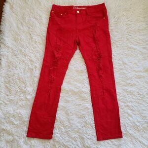 SOLD Argonaut Grunge Distressed Holey Ultra Slim 34x32 Jeans Biker Red